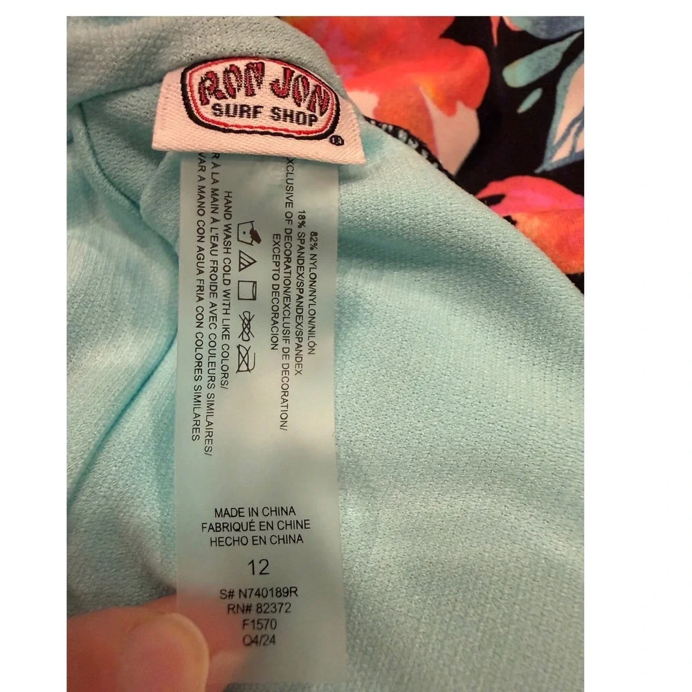 Ron Jon Surf Shop Girls Floral One Piece Swimsuit Strappy Back Black Size 12